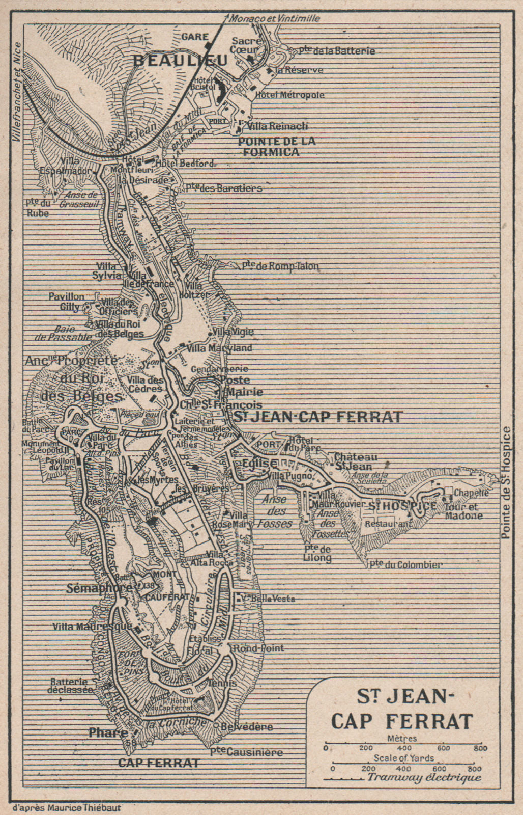 ST JEAN-CAP-FERRAT vintage town plan. Beaulieu-sur-Mer. Alpes-Maritimes 1930 map
